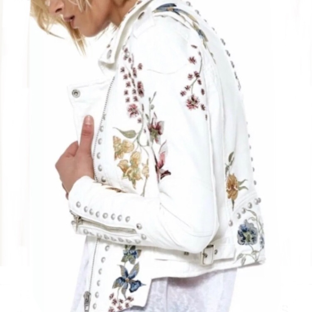 Floral Embroidered Faux Leather Moto Jacket